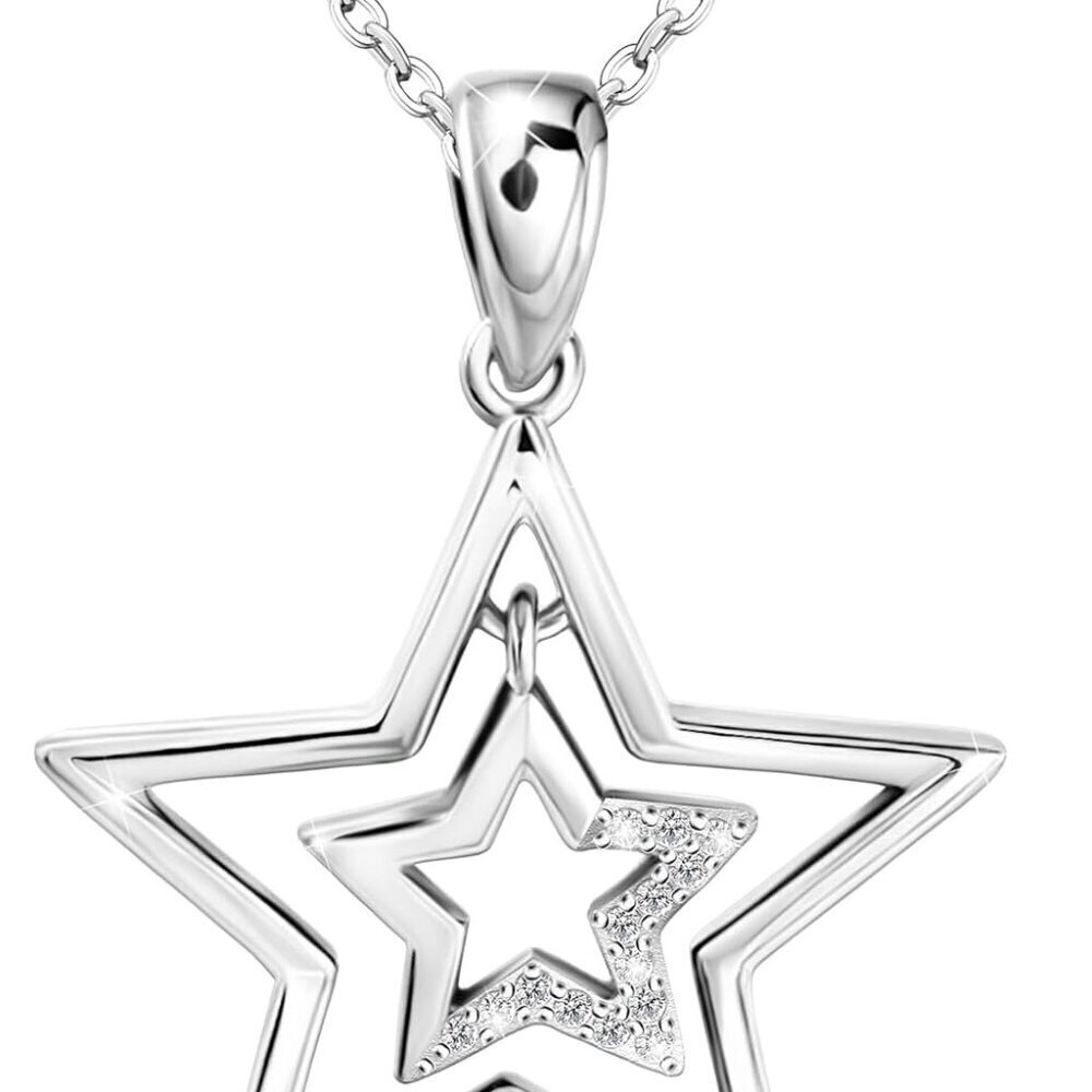 Sterling Silver Star Necklace Double Hollow Pendant Cubic Zirconia Gifts